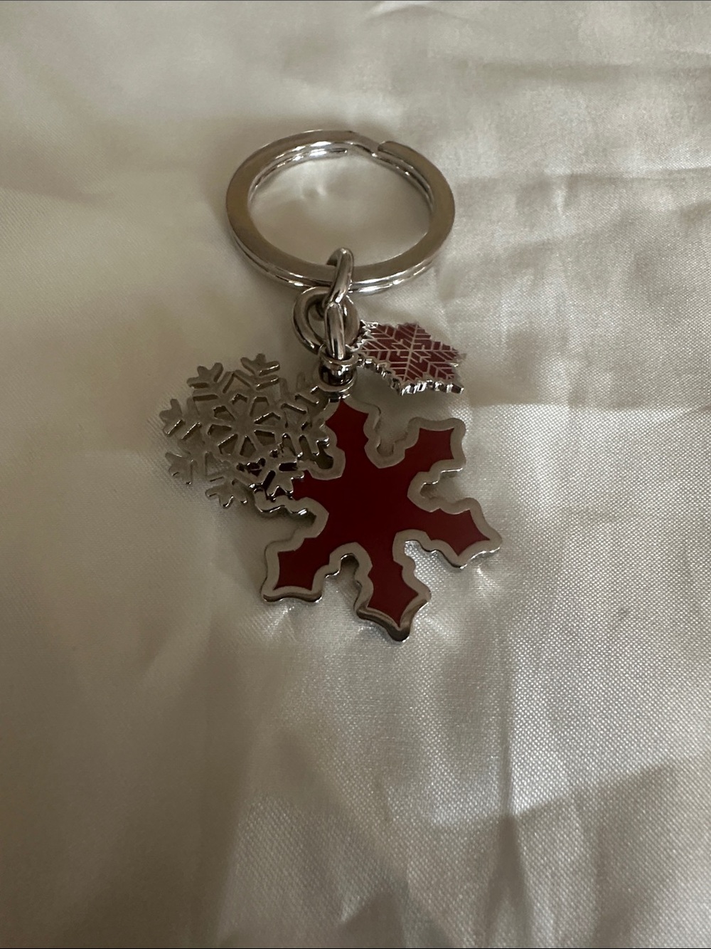 Coach Silver and Red Snowflake Charm Keyring